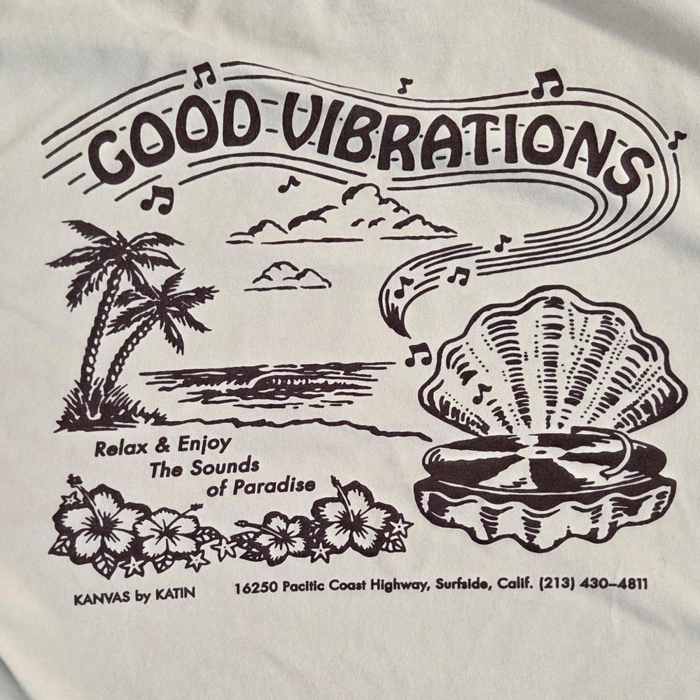 Katin Mens Good Vibrations Graphic TShirt Cream Organic Cotton Small Surfside CA